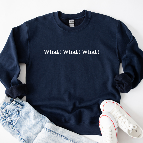 What! What! What! sweatshirt (multiple colors)
