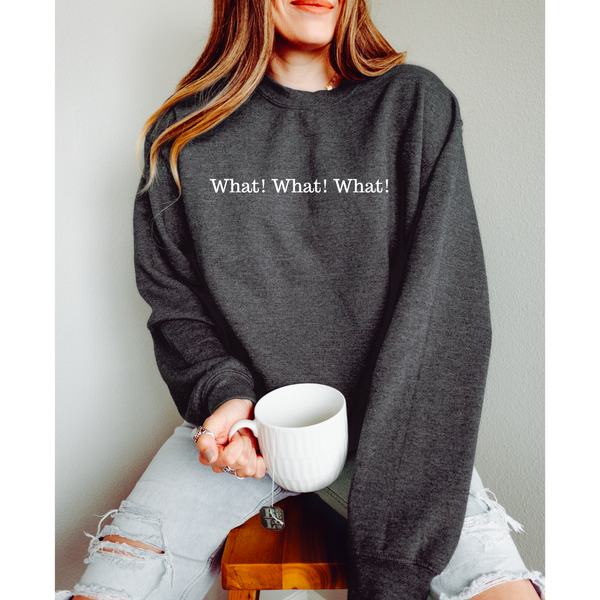 What! What! What! sweatshirt (multiple colors)