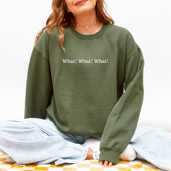 What! What! What! sweatshirt (multiple colors)