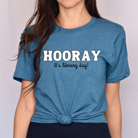 Hooray, It's Library Day tee (multiple colors)